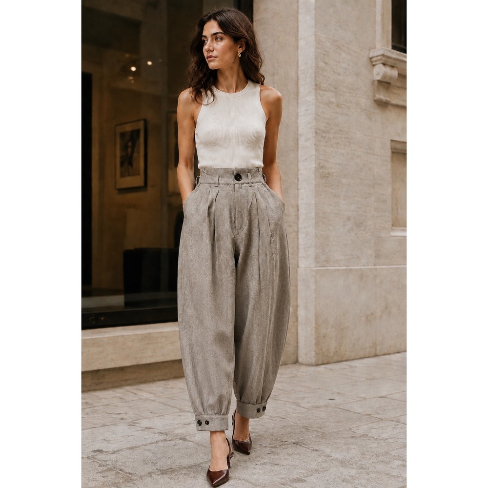 Marissa Webb Womens Pants 0 Taupe Wool Blend High Rise Minimalist Barrel Leg